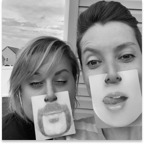 B&W Photo | Tullie with friend and fake facial hair