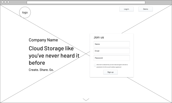 Wireframe of Landing Page