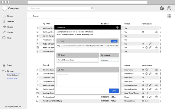 Wireframe of Share Pop-up